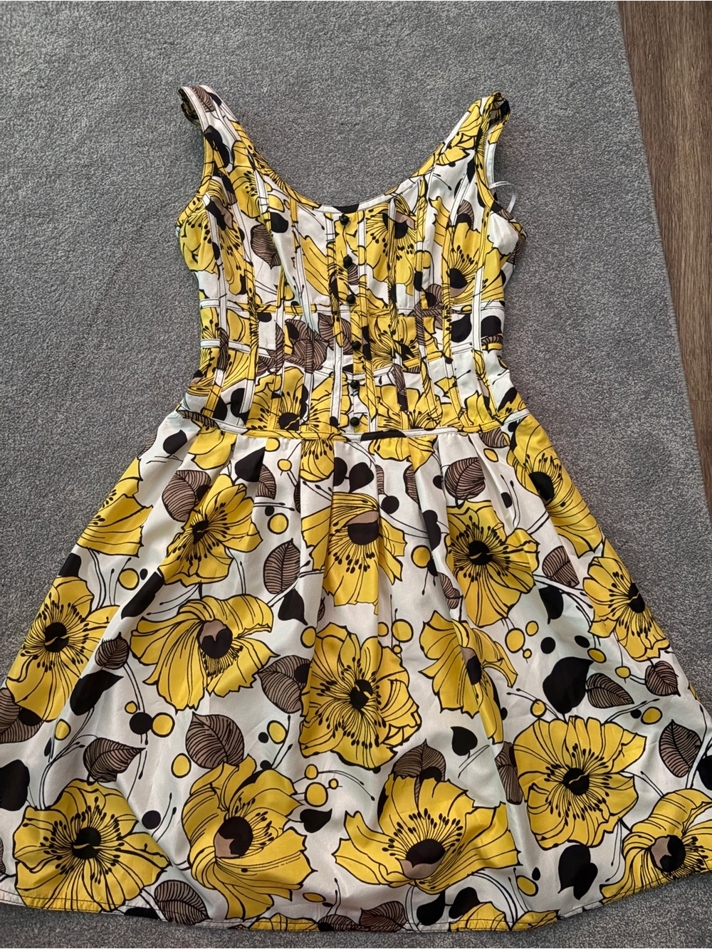 Kay Unger Yellow Floral Fit & Flare Dress